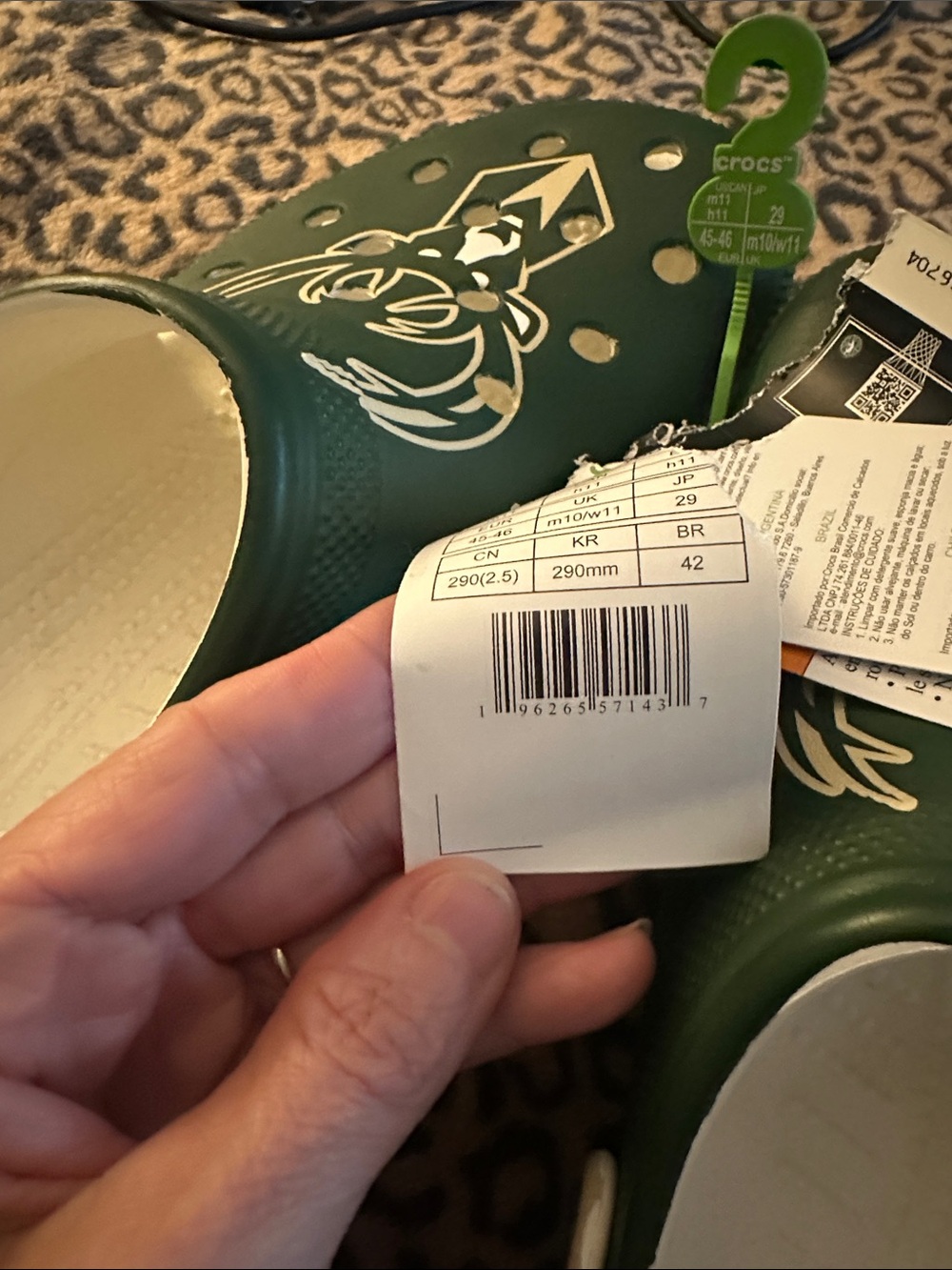 CROCS Green and Cream Graphic Slip-On Clogs - Picture 3 of 3